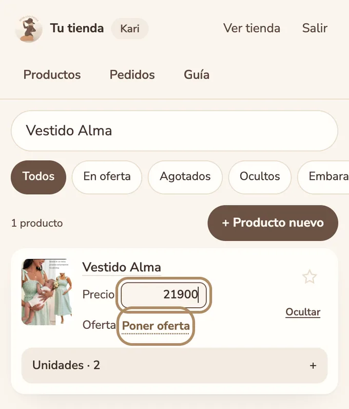 Precio de un vestido abierto para escribir el nuevo